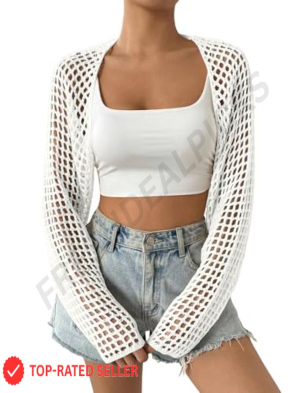 Crochet Knit Crop Cardigan Long Sleeve Bolero Shrug Sweater
